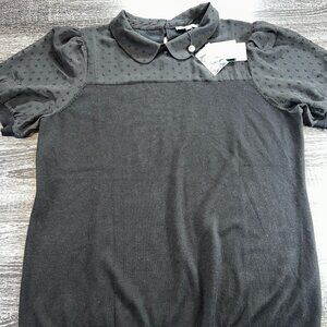 Adrianna Papell Clip Dot Combo Sweater XL Black Coquette Chic NEW